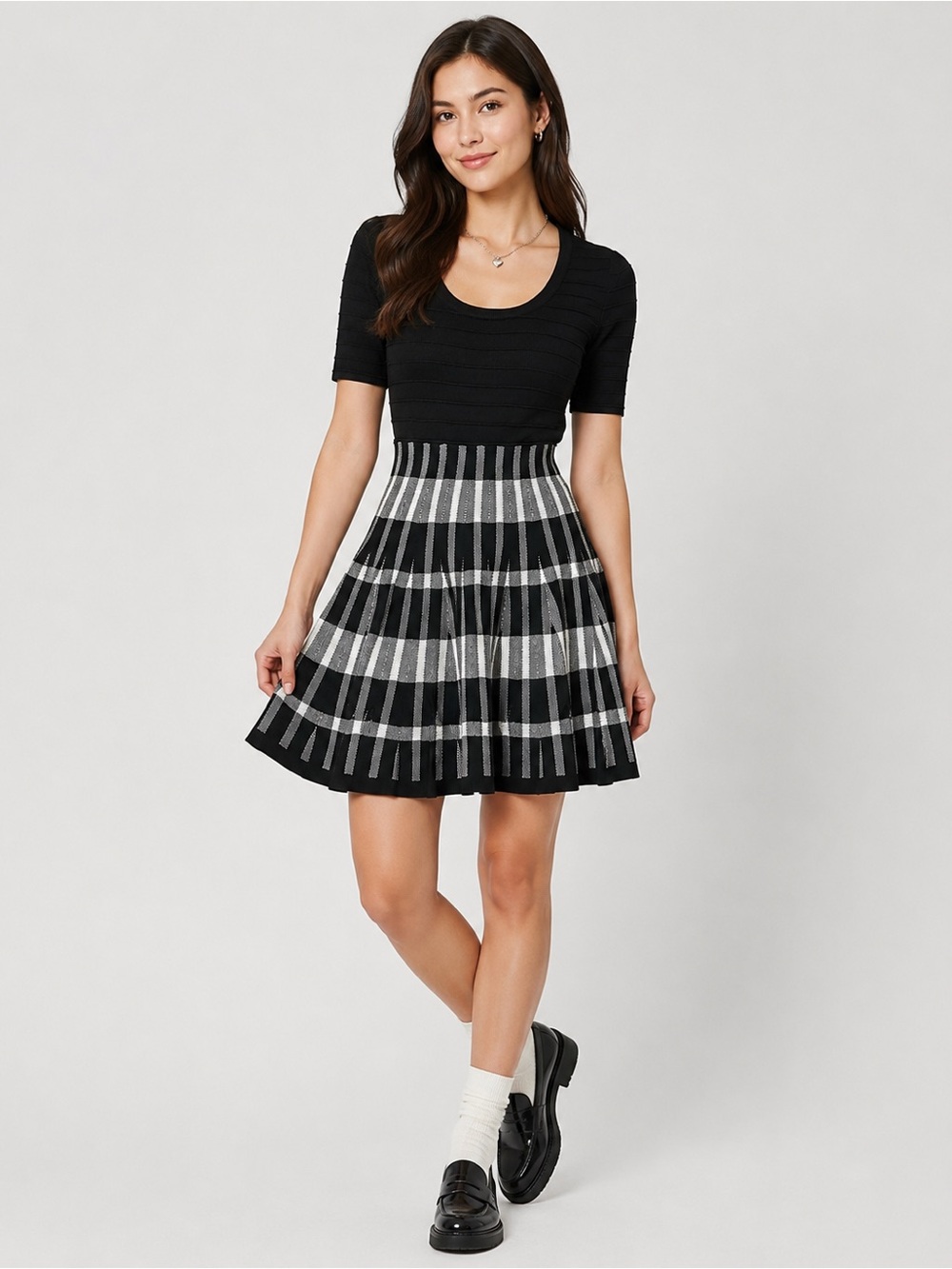 Sweater Dress Y2K Candie’s Whimsigoth Windowpane Plaid Jacquard Knit Fit & Flare
